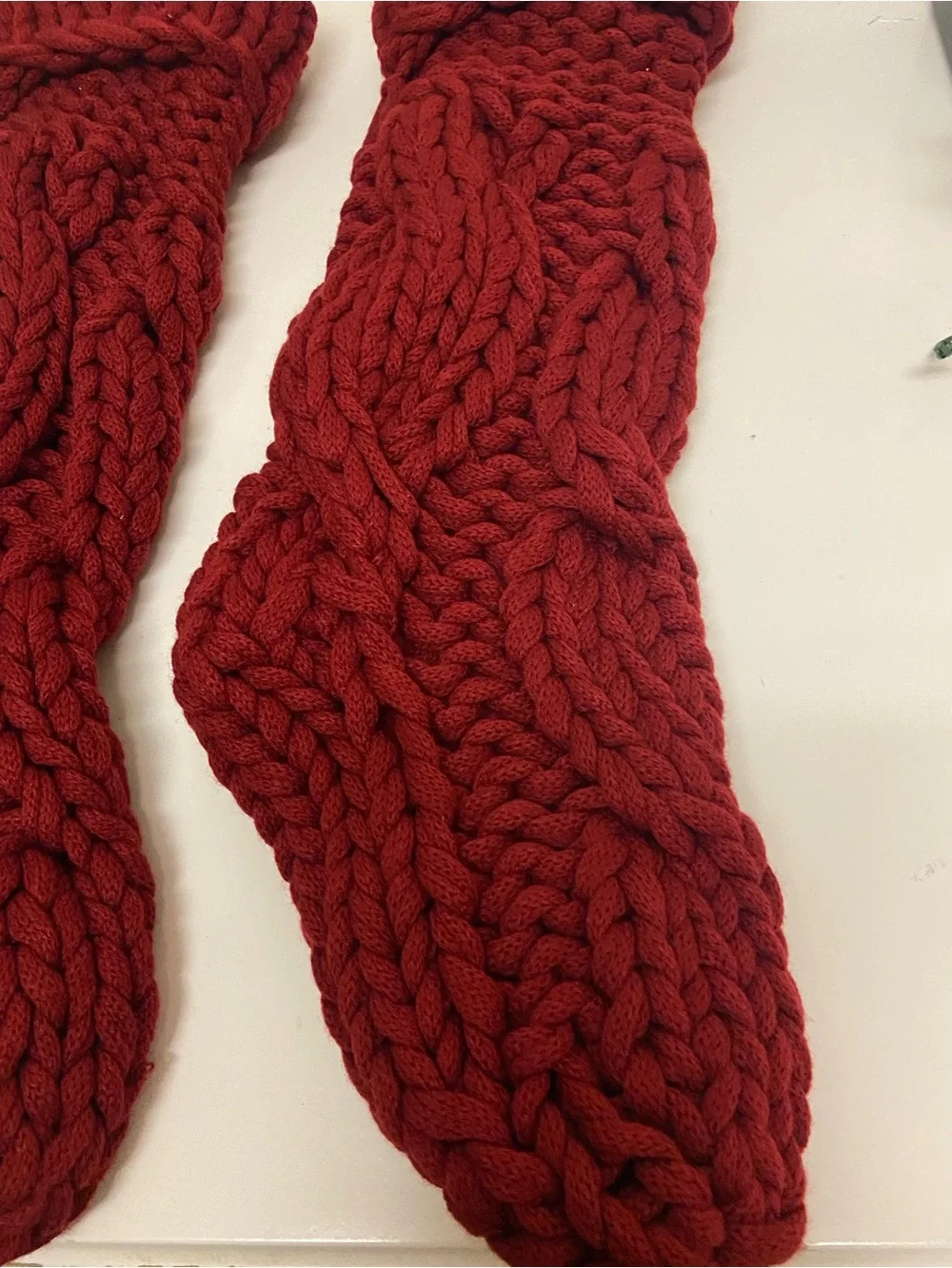 Pottery Barn Colossal Knit Stockings Chunky Cable knit Red Pair Of 2 Christmas